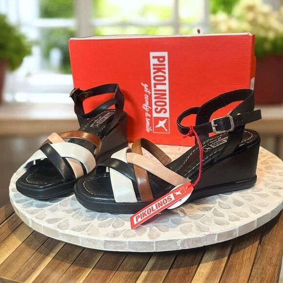 Pikolinos $180 Teulada Wedge Sandals | Multicolor Leather Straps | Size EU 36 Ne - Picture 1 of 13